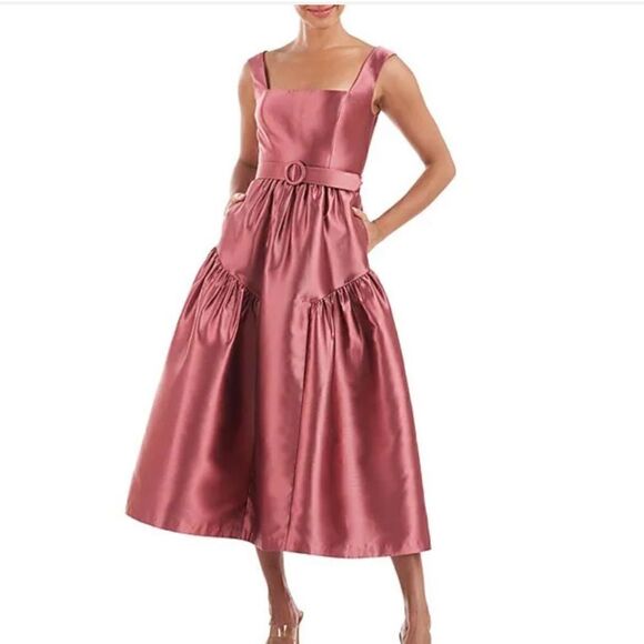 Kay Unger Lydia Satin Fit and Flare Dress in Rose- Size 2 - Picture 1 of 9